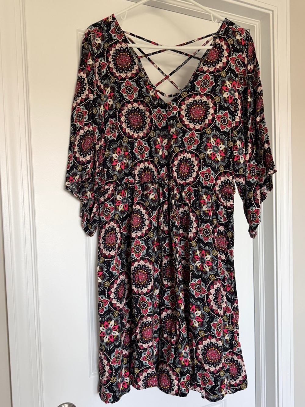 Torrid Medallion Print Lattice Challis V-Neck Flowy Dress